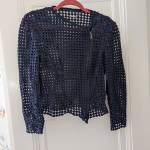 Elie Tahari Navy Lace Moto Jacket / Cardigan
